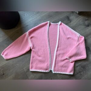 Pink and White Women's Oversized Sweater Cardigan